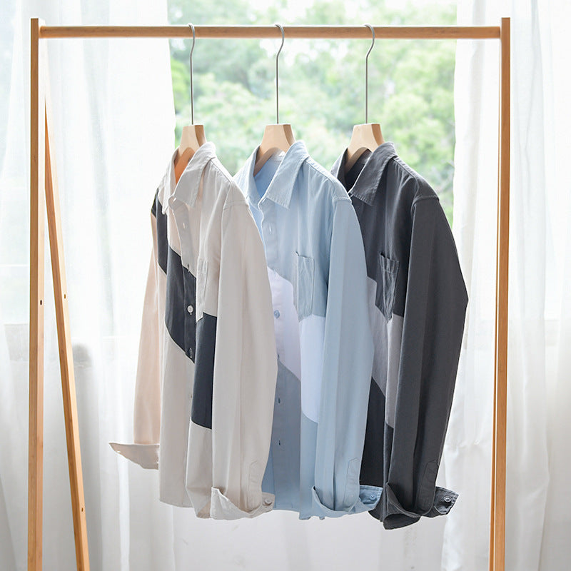 Men's Clothing Leather Stitching Long-sleeved Shirt