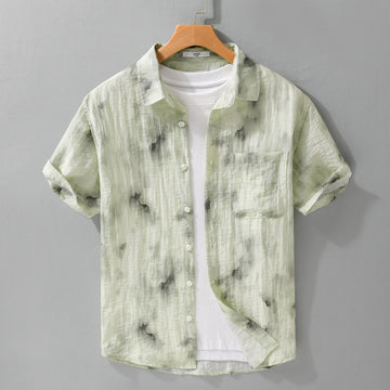 Summer Cool Linen Printed Simple Short Sleeve Shirt