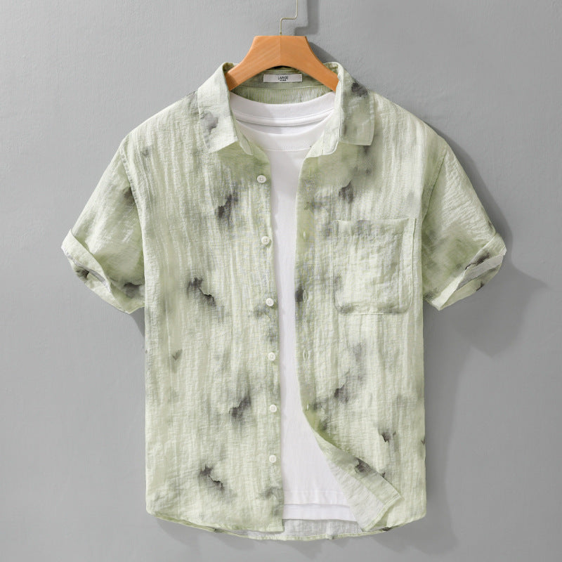 Summer Cool Linen Printed Simple Short Sleeve Shirt