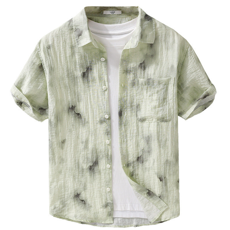 Summer Cool Linen Printed Simple Short Sleeve Shirt