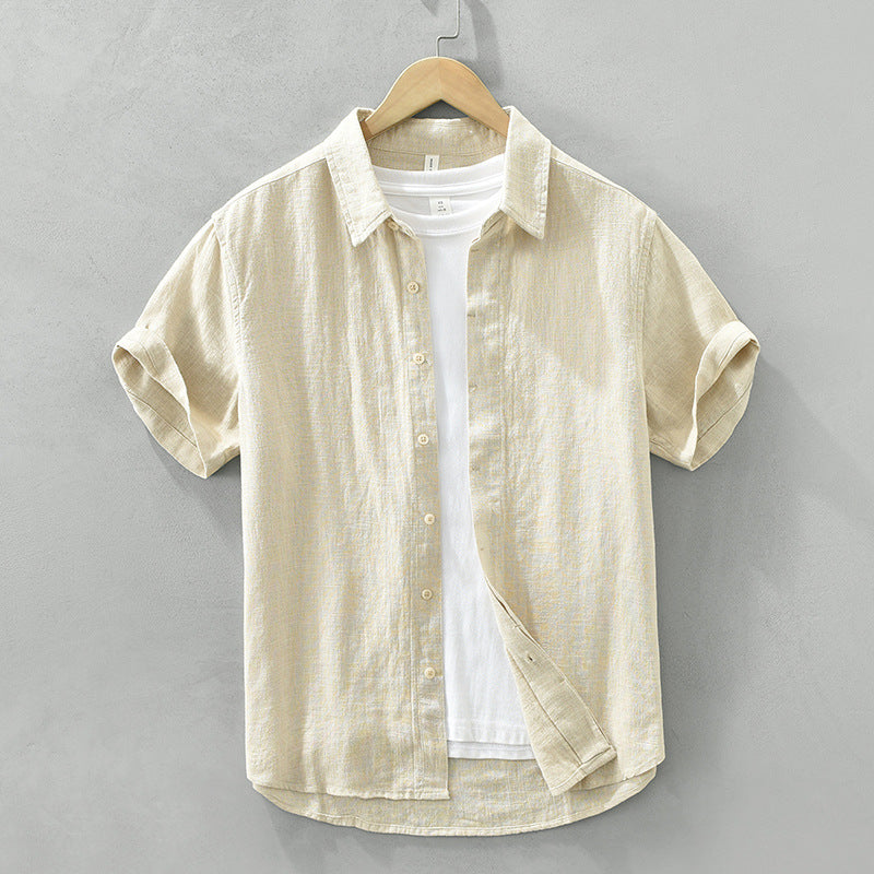 Comfortable Breathable Cotton And Linen Lapel Short Sleeve Shirt