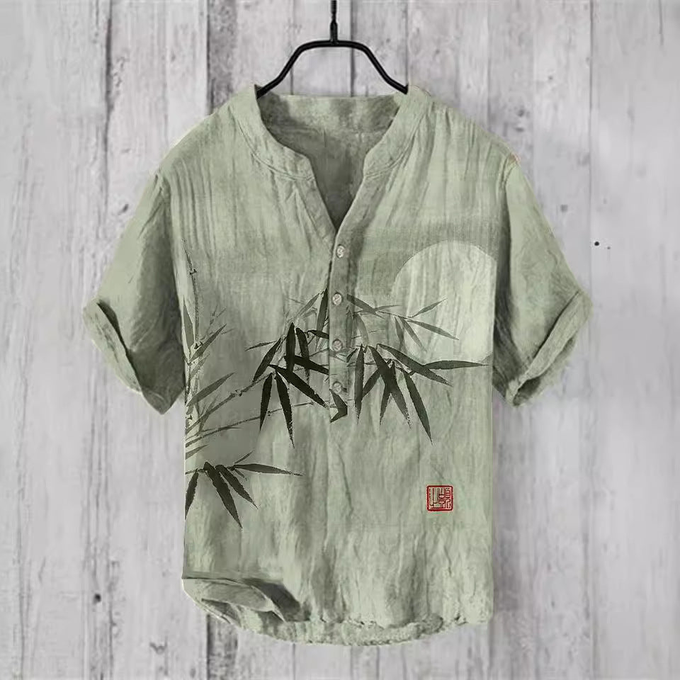National Bamboo Printing Men's Shirt 3D Digital Printing Elegant Style
