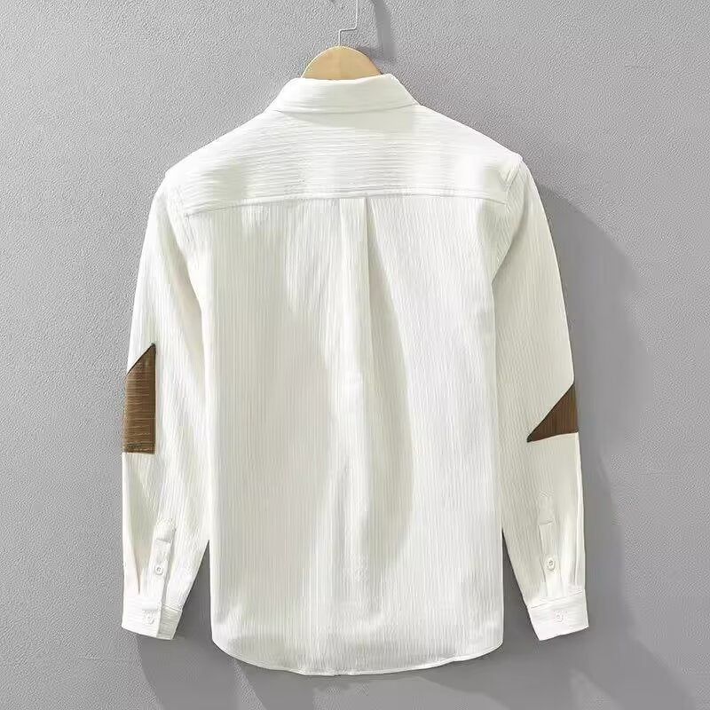 Color Contrast Patchwork Men's Long Sleeve Shirt