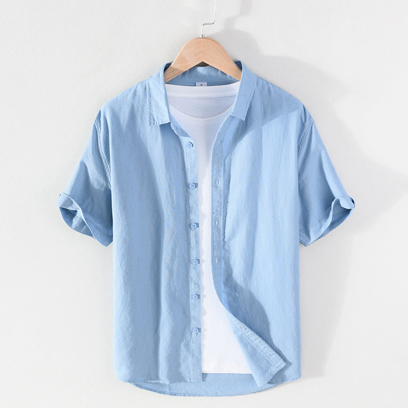 Men's Linen Short-sleeved Shirt Square Collar Casual Cotton And Linen