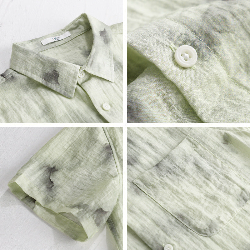 Summer Cool Linen Printed Simple Short Sleeve Shirt